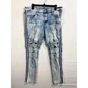 rue21 Premium Flex Skinny Jeans Women 36x32 Blue Denim Distressed Pockets Biker